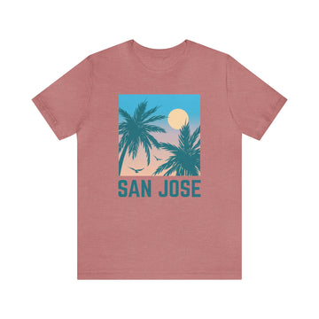 Buy heather-mauve San Jose, California T-Shirt - Retro Palm Tree &amp; Beach Unisex San Jose Shirt