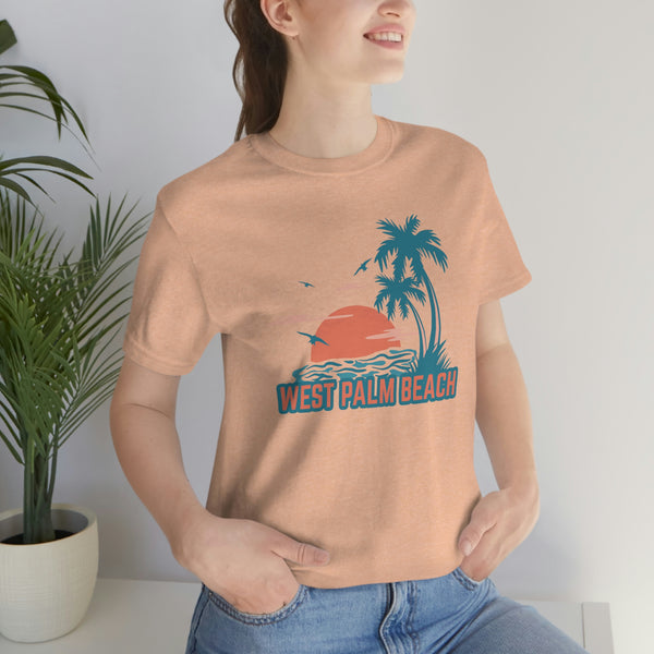 West Palm Beach, Florida T-Shirt - Retro Palm Tree & Beach Unisex West Palm Beach Shirt