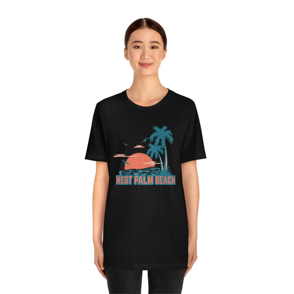 West Palm Beach, Florida T-Shirt - Retro Palm Tree & Beach Unisex West Palm Beach Shirt