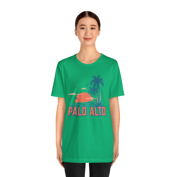 Palo Alto, California T-Shirt - Retro Palm Tree & Beach Unisex Palo Alto Shirt