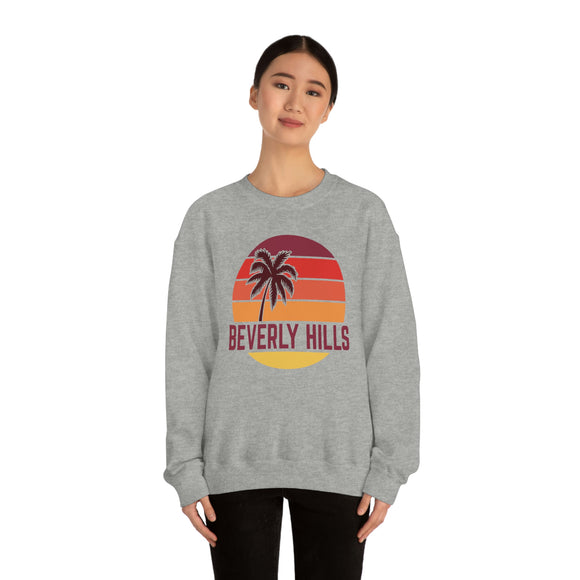 Beverly Hills, California Sweatshirt - Unisex Retro Palm Tree Crewneck Beverly Hills Sweatshirt