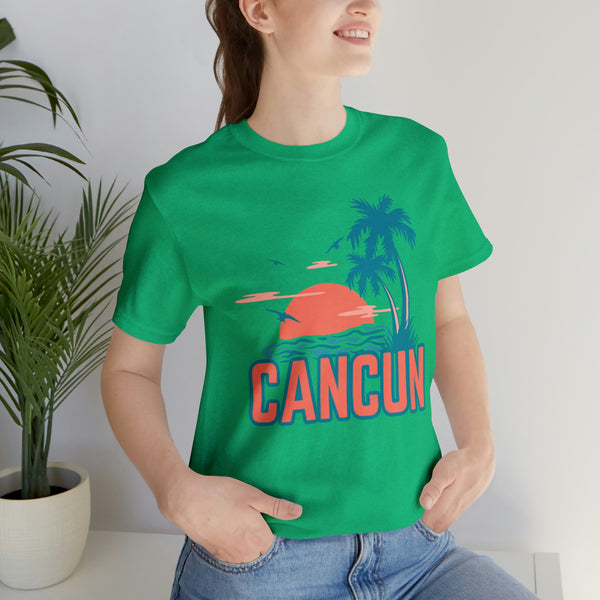 Cancun, Mexico T-Shirt - Retro Palm Tree & Beach Unisex Cancun Shirt