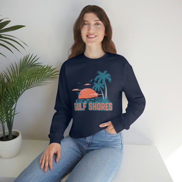 Gulf Shores, Alabama Sweatshirt - Unisex Retro Palm Tree Crewneck Gulf Shores Sweatshirt