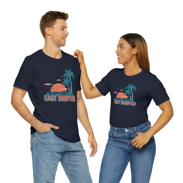 East Hampton, New York T-Shirt - Retro Palm Tree & Beach Unisex East Hampton Shirt