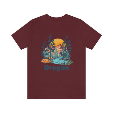Buy maroon Oregon T-Shirt - Mountain Illustration Unisex Oregon Shirt