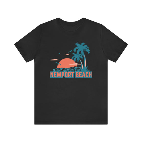 Newport Beach, California T-Shirt - Retro Palm Tree & Beach Unisex Newport Beach Shirt