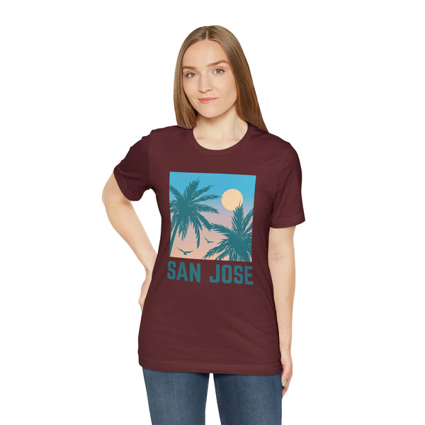 San Jose, California T-Shirt - Retro Palm Tree & Beach Unisex San Jose Shirt