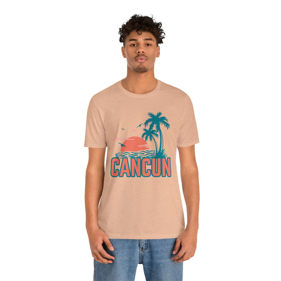 Cancun, Mexico T-Shirt - Retro Palm Tree & Beach Unisex Cancun Shirt