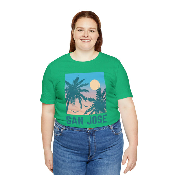 San Jose, California T-Shirt - Retro Palm Tree & Beach Unisex San Jose Shirt