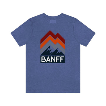 Buy heather-true-royal Banff, Canada T-Shirt - Retro Mountain Unisex Banff Shirt - Chevron Peaks