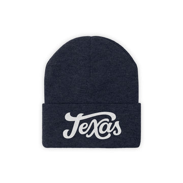 Buy true-navy Texas Beanie - Adult Hand Lettered Embroidered Texas Knit Hat