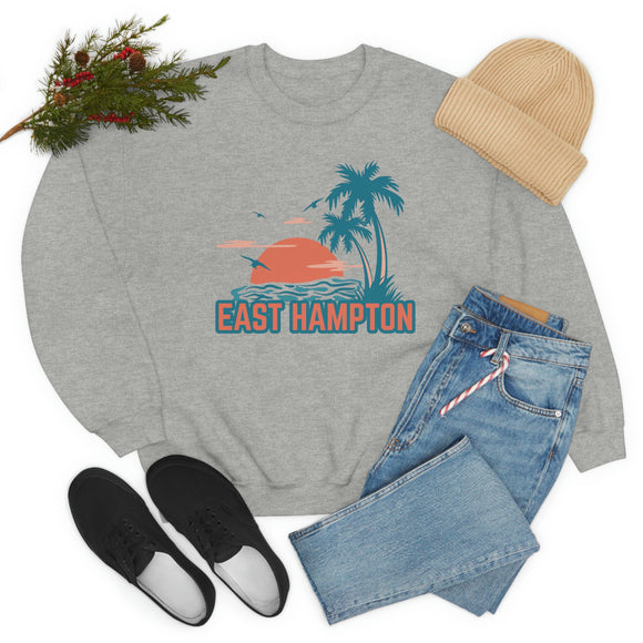 East Hampton, New York Sweatshirt - Unisex Retro Palm Tree Crewneck East Hampton Sweatshirt