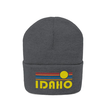 Idaho Beanie - Adult Embroidered Retro Sunset Idaho Knit Hat - 0