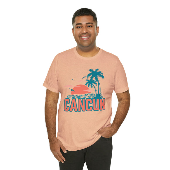 Cancun, Mexico T-Shirt - Retro Palm Tree & Beach Unisex Cancun Shirt
