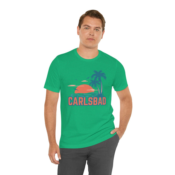 Carlsbad, California T-Shirt - Retro Palm Tree & Beach Unisex Carlsbad Shirt