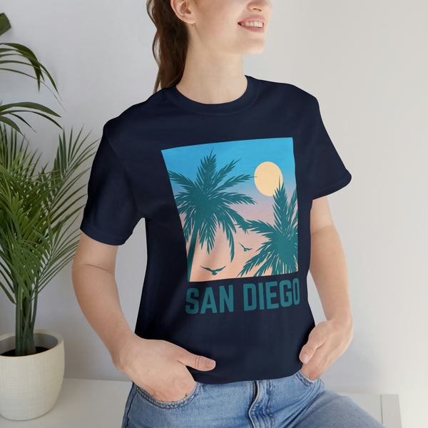 San Diego, California T-Shirt - Retro Palm Tree & Beach Unisex San Diego Shirt