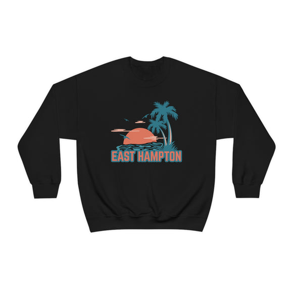 East Hampton, New York Sweatshirt - Unisex Retro Palm Tree Crewneck East Hampton Sweatshirt