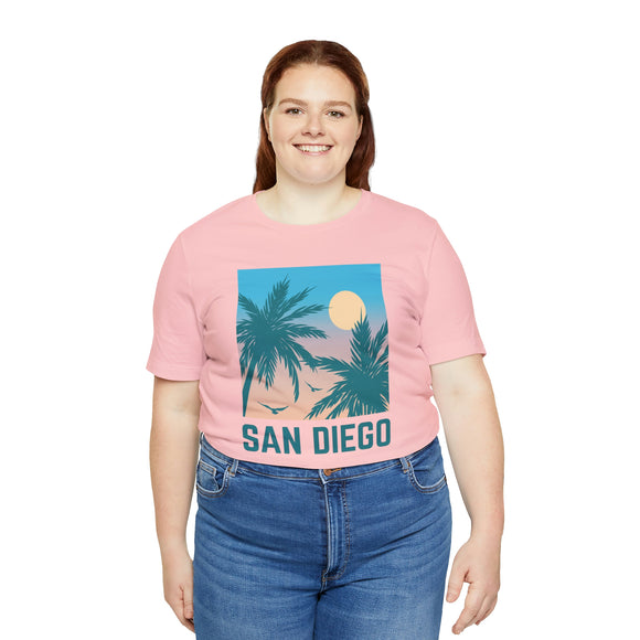 San Diego, California T-Shirt - Retro Palm Tree & Beach Unisex San Diego Shirt