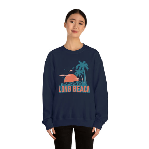 Long Beach, California Sweatshirt - Unisex Retro Palm Tree Crewneck Long Beach Sweatshirt