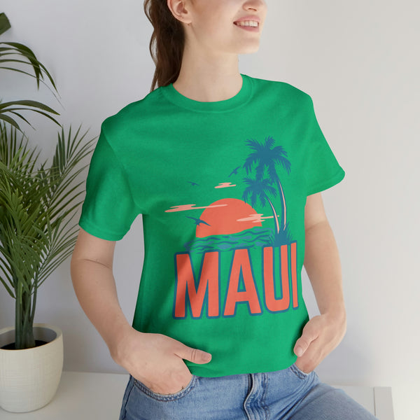 Maui, Hawaii T-Shirt - Retro Palm Tree & Beach Unisex Maui Shirt