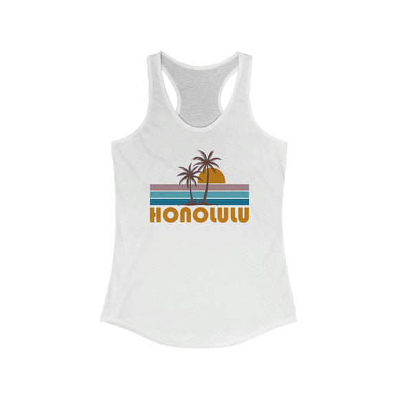 Honolulu, Hawaii Women's Tank - Retro Palm Tree Women's Racerback Honolulu Tank Top