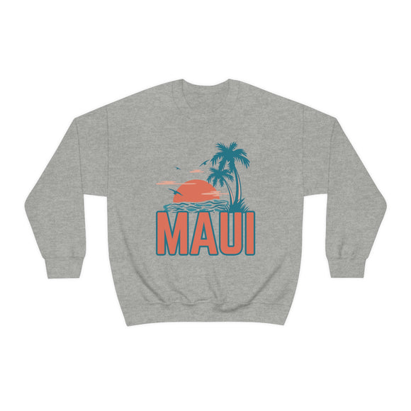 Maui, Hawaii Sweatshirt - Unisex Retro Palm Tree Crewneck Maui Sweatshirt