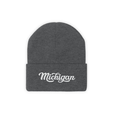 Buy graphite-heather Michigan Beanie - Adult Hand Lettered Embroidered Michigan Knit Hat