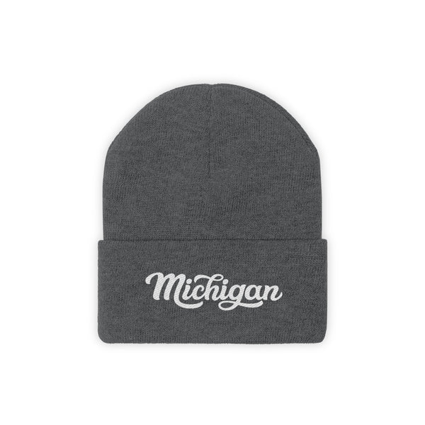 Michigan Beanie - Adult Hand Lettered Embroidered Michigan Knit Hat