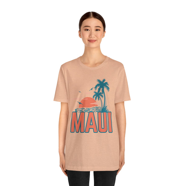 Maui, Hawaii T-Shirt - Retro Palm Tree & Beach Unisex Maui Shirt