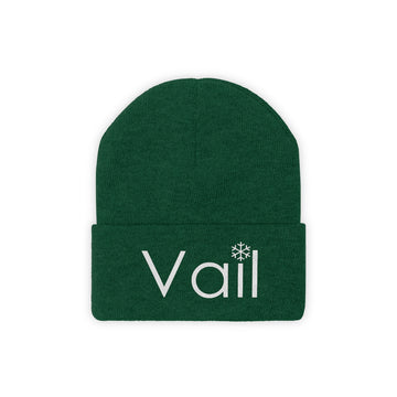 Buy hunter-green Vail, Colorado Knit Beanie - Adult Embroidered Snowflake Vail Knit Hat
