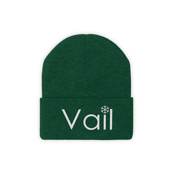 Vail, Colorado Knit Beanie - Adult Embroidered Snowflake Vail Knit Hat