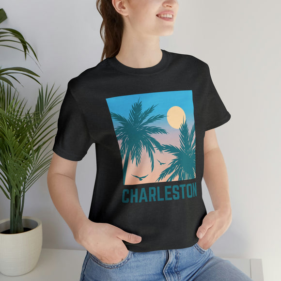 Charleston, South Carolina T-Shirt - Retro Palm Tree & Beach Unisex Charleston Shirt