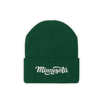 Buy hunter-green Minnesota Beanie - Adult Hand Lettered Embroidered Minnesota Knit Hat