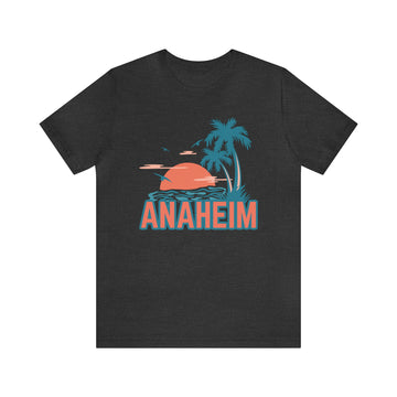 Buy dark-grey-heather Anaheim, California T-Shirt - Retro Palm Tree &amp; Beach Unisex Anaheim Shirt