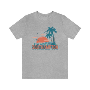 Southampton, New York T-Shirt - Retro Palm Tree & Beach Unisex Southampton Shirt - Palm Stripe Sunset