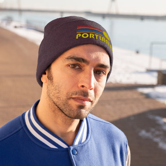 Portland, Oregon Beanie - Adult Embroidered Retro Sunset Portland Knit Hat