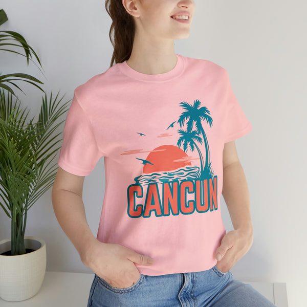 Cancun, Mexico T-Shirt - Retro Palm Tree & Beach Unisex Cancun Shirt