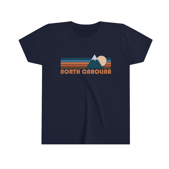 North Carolina Youth T-Shirt - Retro Mountain North Carolina Kid's TShirt