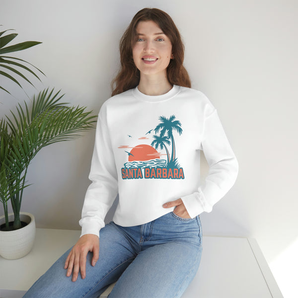 Santa Barbara, California Sweatshirt - Unisex Retro Palm Tree Crewneck Santa Barbara Sweatshirt