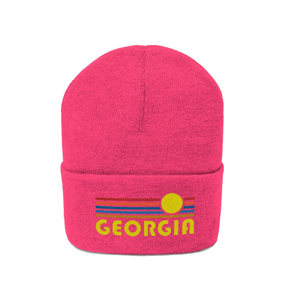 Georgia Beanie - Adult Embroidered Retro Sunset Georgia Knit Hat
