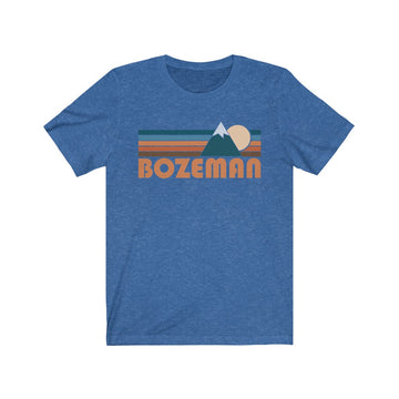 Buy heather-true-royal Bozeman, Montana T-Shirt - Retro Mountain Adult Unisex Bozeman T Shirt