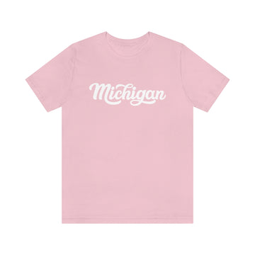 Buy pink Michigan T-Shirt - Hand Lettered Unisex Michigan Shirt