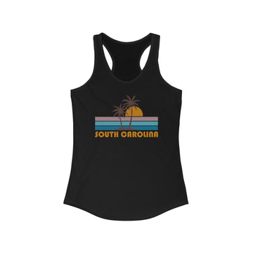 South Carolina Women's Tank - Retro Palm Tree Women's Racerback South Carolina Tank Top - 0