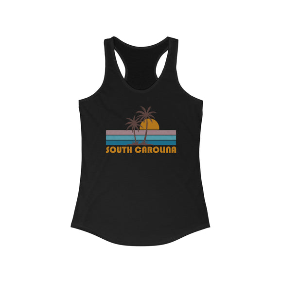 South Carolina Women's Tank - Retro Palm Tree Women's Racerback South Carolina Tank Top