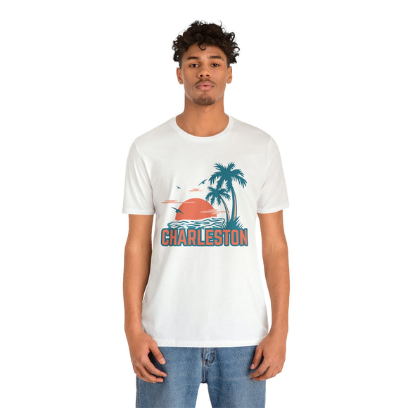 Charleston, South Carolina T-Shirt - Retro Palm Tree & Beach Unisex Charleston Shirt