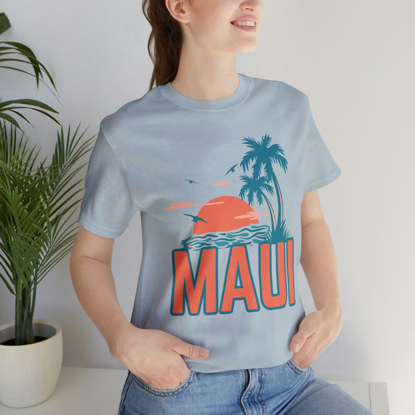 Maui, Hawaii T-Shirt - Retro Palm Tree & Beach Unisex Maui Shirt