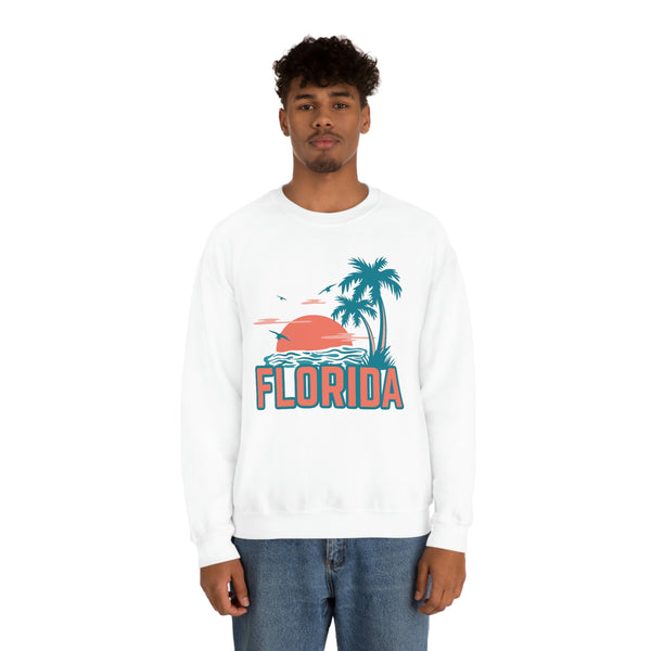 Florida Sweatshirt - Unisex Retro Palm Tree Florida Crewneck Sweatshirt