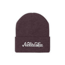Nebraska Beanie - Adult Hand Lettered Embroidered Nebraska Knit Hat-1