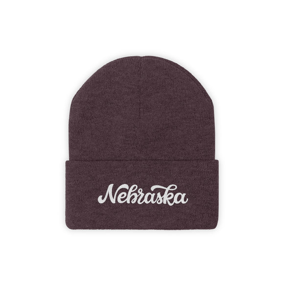 Nebraska Beanie - Adult Hand Lettered Embroidered Nebraska Knit Hat