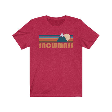 Buy heather-red Snowmass, Colorado T-Shirt - Retro Mountain Adult Unisex Snowmass T Shirt